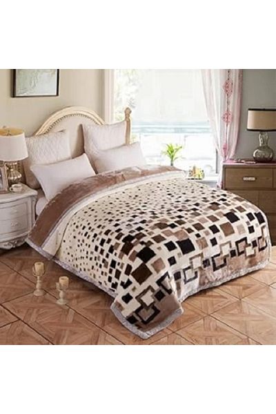 OEM Sherpa Blanket 200 X 220 CM Geometric Queen for Gentle Winter (Polyester, Brown)