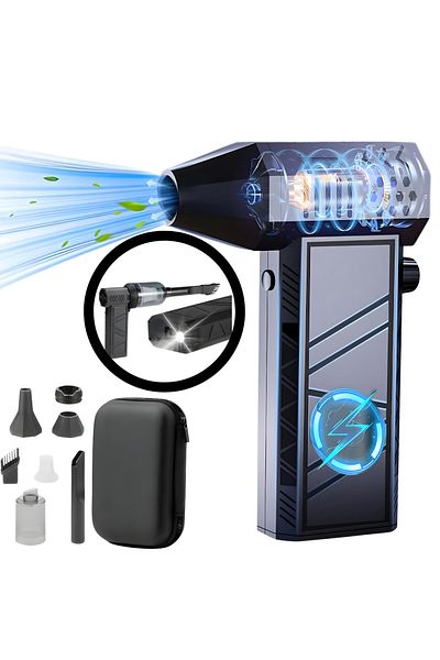 JUSTNET Suflantă de aer portabilă 3 în 1 cu aspirație, lumină LED încorporată, motor de 180 W la 140.000 RPM