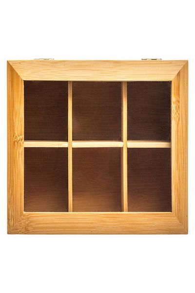 Five Simply Smart 6-Compartment Rectangular Wooden and Glass Tea Box