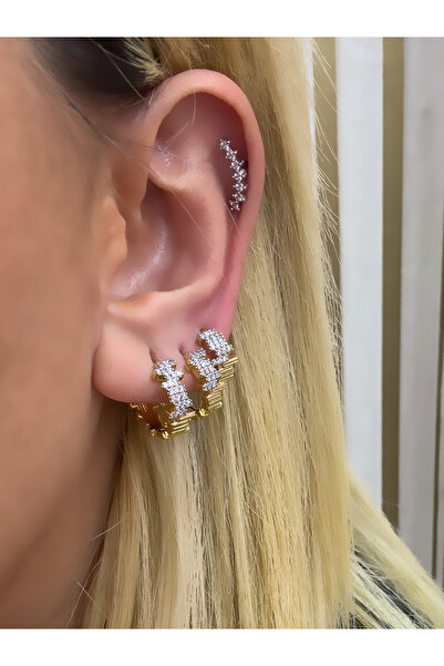 Hicrans Takı MİX RENK ZİKZAK TAŞLI ÜÇLÜ SET ÇELİK KÜPE