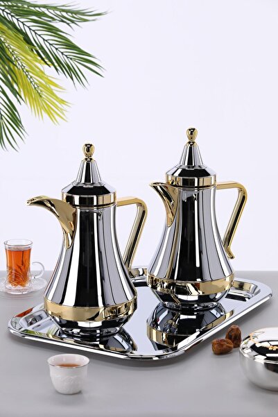 aljahwari طقم ترامس الشاي والقهوة 2 حبة لونين لماع