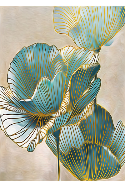 Harikabirev HARIKABIREV | COMBINAȚIE FLORI ETERNITATE GOLD-TURQUOAZ | MDF PLKSMDF CU CADRU PLEXI