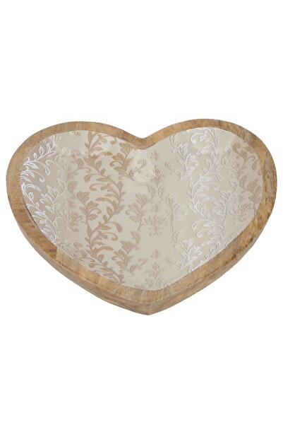 Generic Al Saif Gallery wooden serving plate, heart - beige