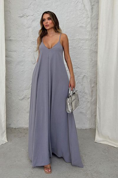 adba style Aerobin Fabric Adjustable Strap Long Women's Dress 3082