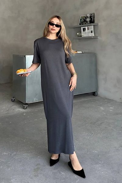Mogi Butik Modal Fabric Half Sleeve Slit Long Women's Dress 3083
