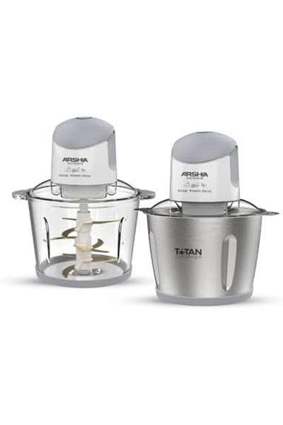 ARSHA Arshia 3L Electric Food Chopper – 800W, 9 Titanium Blades, Dual Bowl (Glass & Steel) – White