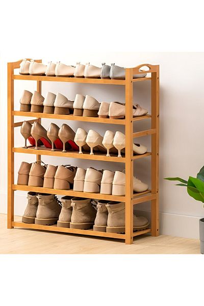 rexa 5-Tier Bamboo Shoe Rack – Wooden Shoe Cabinet with Rounded Handles *SIZE H64xL81xW22