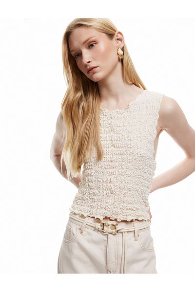 Koton New Season Koton X Şahika Ercümen - Bürümcük Fabric U Neck Sleeveless Textured Blouse