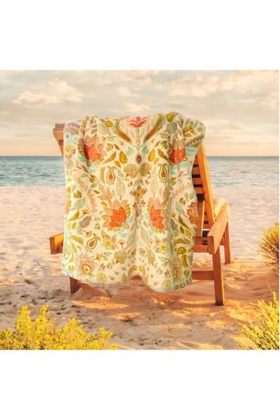Kotonia Home Velvet Beach Towel 70x140 Cm, Cotton, Floral Decoration
