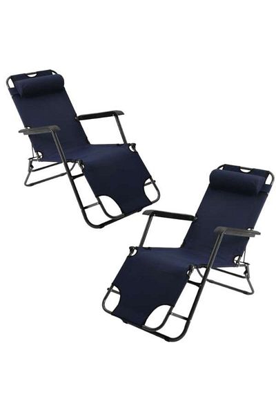 OEM Set, 2 buc Sezlong cu Tetiera, Cadru Metalic si Panza Impermeabila, rezistent UV, Mag 150 kg