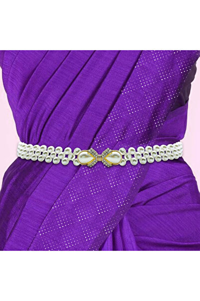 OBRO Curea de dama pentru talie, eleganta, ajustabila, din perle, 70-95 cm, alb, marime universala