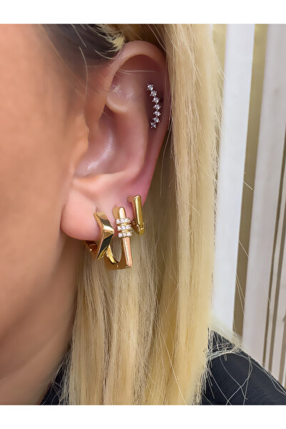 Hicrans Takı TAŞLI DİKDÖRTGEN MODEL ÜÇLÜ SET ÇELİK KÜPE