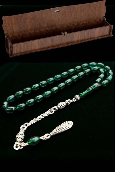 renery مسبحة من الخشب الصلب باللون الأخضر الزمردي المضغوط مع صندوق هدايا خشبي...