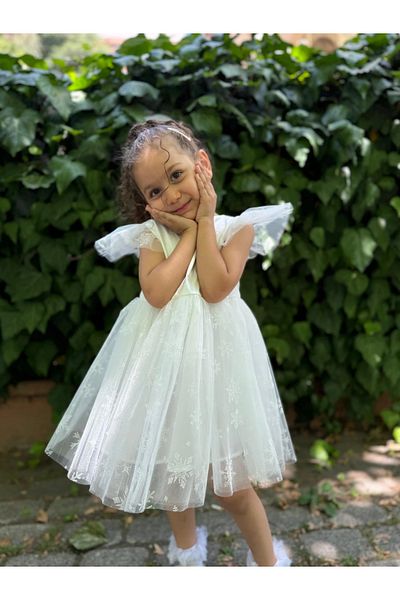 Minizade Girls' Baby Zero Sleeve Snowy Elsa Tulle Birthday Wedding Party Special Day Holiday Dress