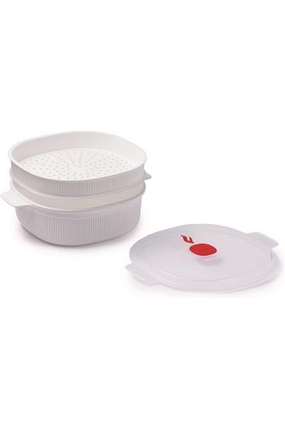 Snips BPA-Free Dishwasher Safe Dish Steamer for Microwave White 4 Liter