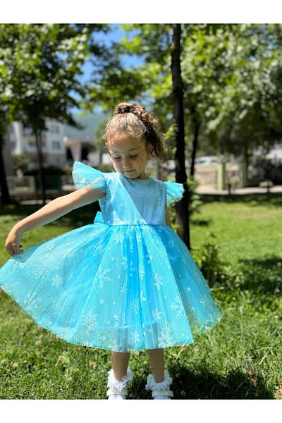 Minizade Girls' Baby Zero Sleeve Snowy Elsa Tulle Birthday Wedding Party Special Day Holiday Dress