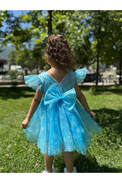 Minizade Рокля с тюл и снежинка Елза за бебе момиче с нулев ръкав и принт...