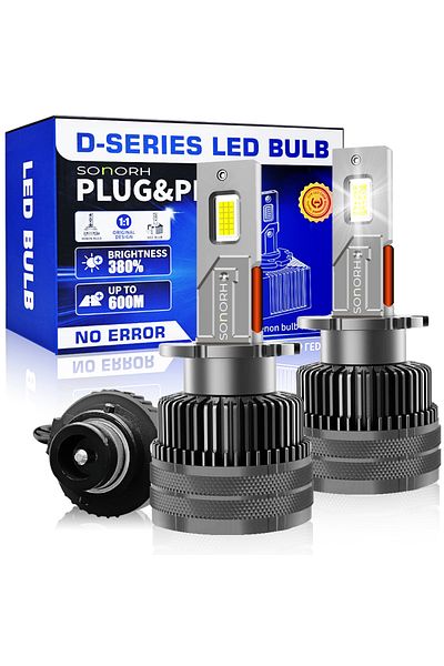 SONORH Xenon LED Bulbs D2S/D2R, 120W, 20000 Lumen, Canbus Plug&Play, 2 Pieces, Copper Fan and Cooling Rod