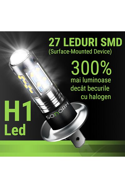 SONORH Set of 2 LED Bulbs H1, 27 SMD, Integrated Magnifier, 60W, 6000K cool white, Plug&Play