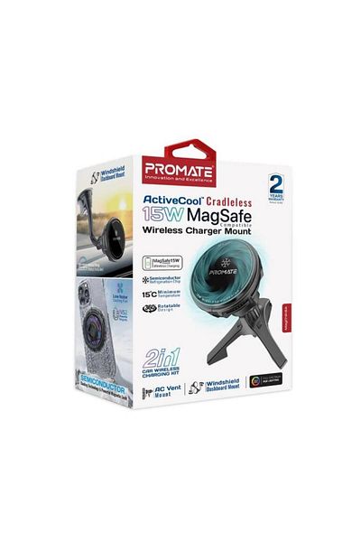Promate The world's most advanced phone holder and wireless charger with a built-in 15W MagSafe compatible cooler.