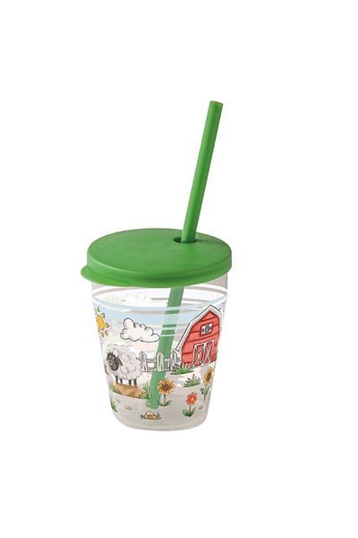 Snips Farm Kids Tumbler with Straw and Lid Green and Clear 385ml