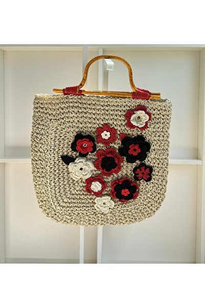 Morsanat Özel Tasarım Hasır Çanta / Örgü Zemin Motif Işlemeler Ile Gece Ve Gündüz Kullanıma Uygun