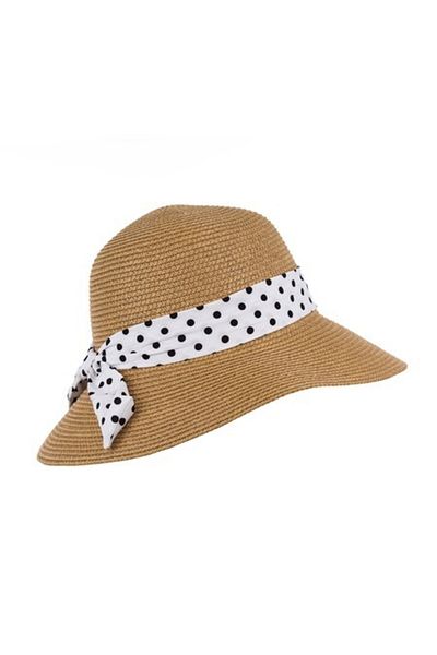 Intisimo Beach Hat, Women, Polka Dot Bow, Brown