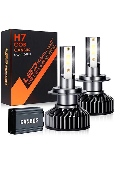 SONORH Set de 2 becuri LED H7, Canbus, 100W, 6500K, pentru faruri auto, 12-24 V, 12000 lumeni, Plug&Play
