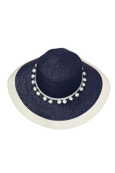 Intisimo Beach Hat, Women, Accessorized with Tassels, Navy Blue/White
