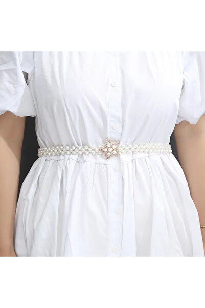 OBRO Curea de dama pentru talie, eleganta, ajustabila, din perle, 70-95 cm, alb, marime universala