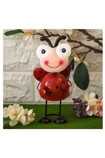 BREZIUM Metal garden figurine ladybug, 8x8x19cm