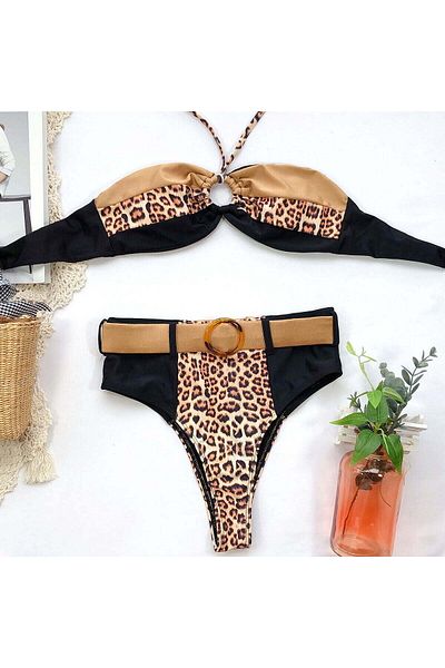 Plaja biz Linx Black High Waisted Two-Piece Swimsuit with Brazilian Briefs