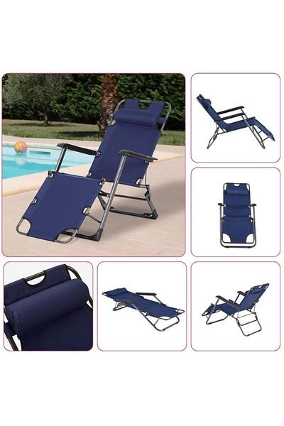 OEM Sezlong pliabil, Perna Captusita, Cadru Metalic si Panza Oxford, rezistent UV, Max 150 kg