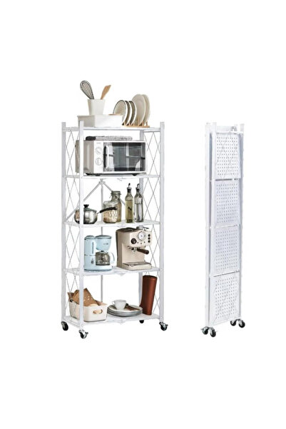 Choice أرفف تخزين قابلة للطي بخمس طبقات للمطبخ لون ابيض