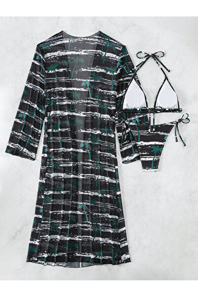 Plaja biz Women's 3-piece swimsuit, Brazilian briefs, triangle bra, semi-transparent pareo Evelyn