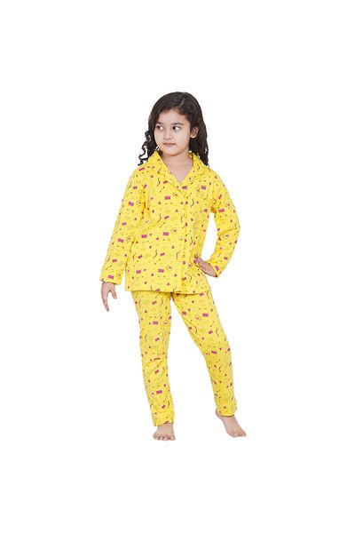 LAUREN SMITH Girl's Pajama Set Long Sleeve Buttoned Top with pants 2 Piece Printed Sleepwear Cotton Pjs Set