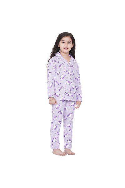 LAUREN SMITH Girl's Pajama Set Long Sleeve Buttoned Top with pants 2 Piece Printed Sleepwear Cotton Pjs Set