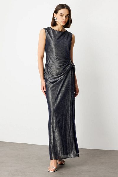 Ekol Shiny Fabric Maxi Length Evening Dress