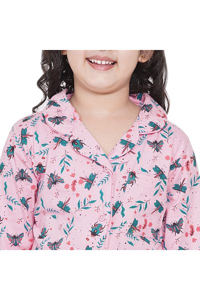 LAUREN SMITH Girl's Pajama Set Long Sleeve Buttoned Top with pants 2 Piece Printed Sleepwear Cotton Pjs Set