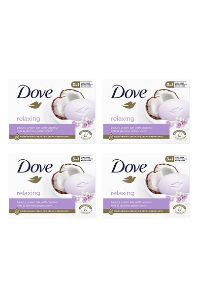 Dove Relaxing Soap Set, Coconut Milk & Jasmine Petals Scent, 4 pieces x 90g