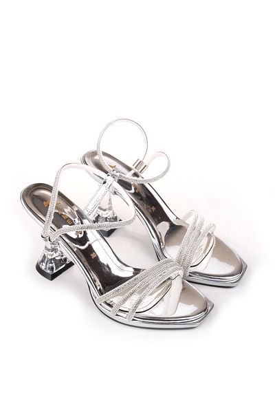 Papuçsepeti Shoe Basket 4749 Women's 9 cm Heel Stone Evening Dress Sandals
