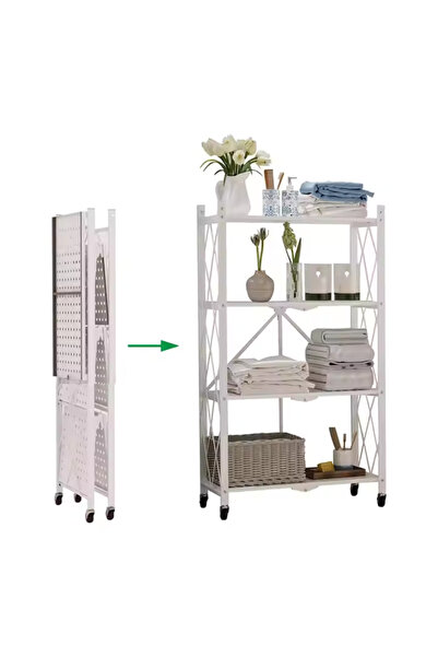 Choice أرفف تخزين قابلة للطي بأربعة طبقات للمطبخ لون ابيض