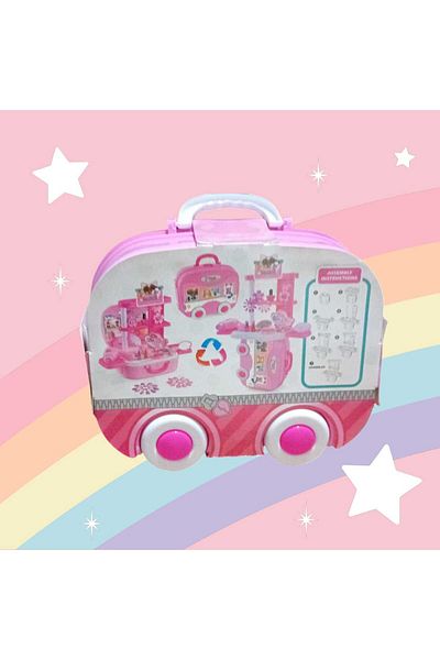 OEM Beauty set, 14 accessories, dressing table, suitcase on wheels with stickers, Pink, 3+