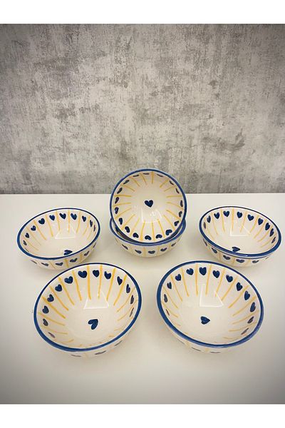 arı çini seramik 6 Pieces Special Handmade Heart Ceramic Snack Bowl Sauce Bowl Jam Bowl Breakfast Bowl Presentation Bowl