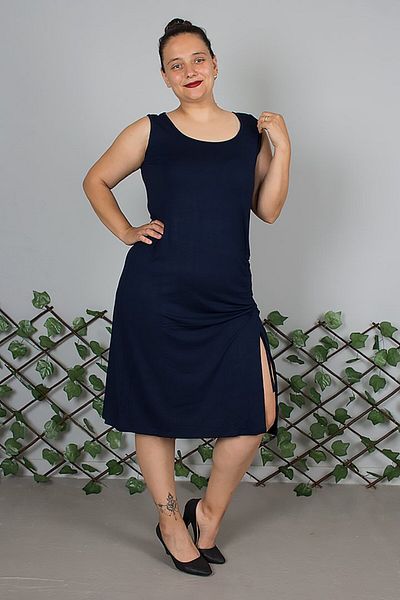Truva XXL Sleeveless Adjustable Slit Viscose Lycra Navy Blue Dress – Where Elegance and Comfort Meet Tasa