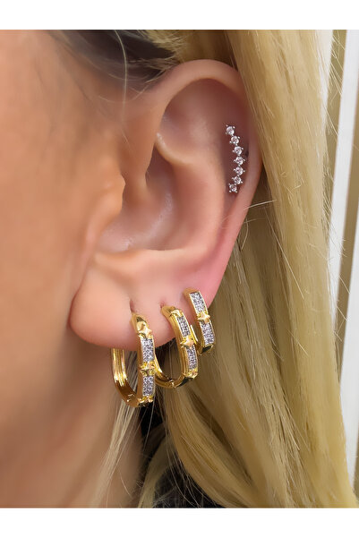 Hicrans Takı MİX RENK KARE MODEL YILDIZLI ÜÇLÜ SET ÇELİK KÜPE