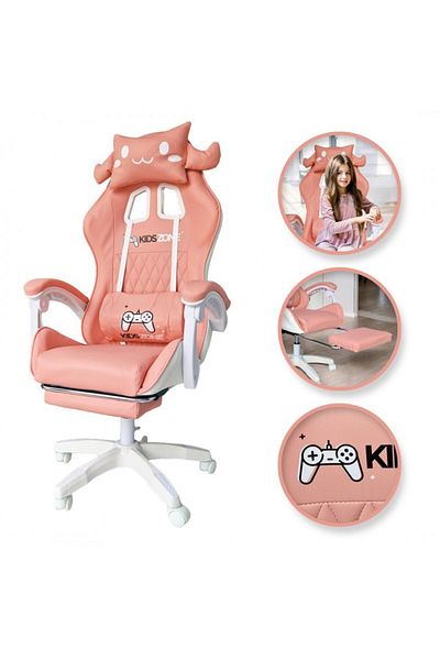 ECARLA Scaun roz, pentru fetite, cu perna lombara si suport picioare, 64x116-123 cm, KIDS ZONE KO27R
