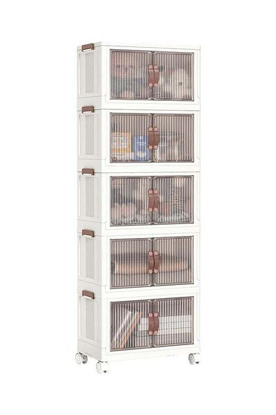 Generic Sky-Touch 5 Tire Plastic Storage Bins With Lids, 5 Packs Folding Stackable Storage Bins With Doors A