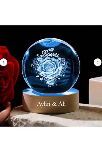 hediyesahibi Sevgi Küresi – Kişiye Özel İsimli Kristal Aydınlatmalı Hediye 6cm