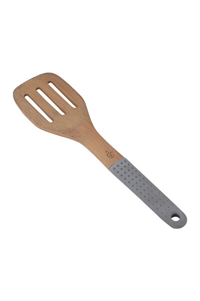 Generic مقلاة طهي خشبية من معرض السيف، 30 × 8 سم، مثقبة بمقبض سيليكون - رمادي...